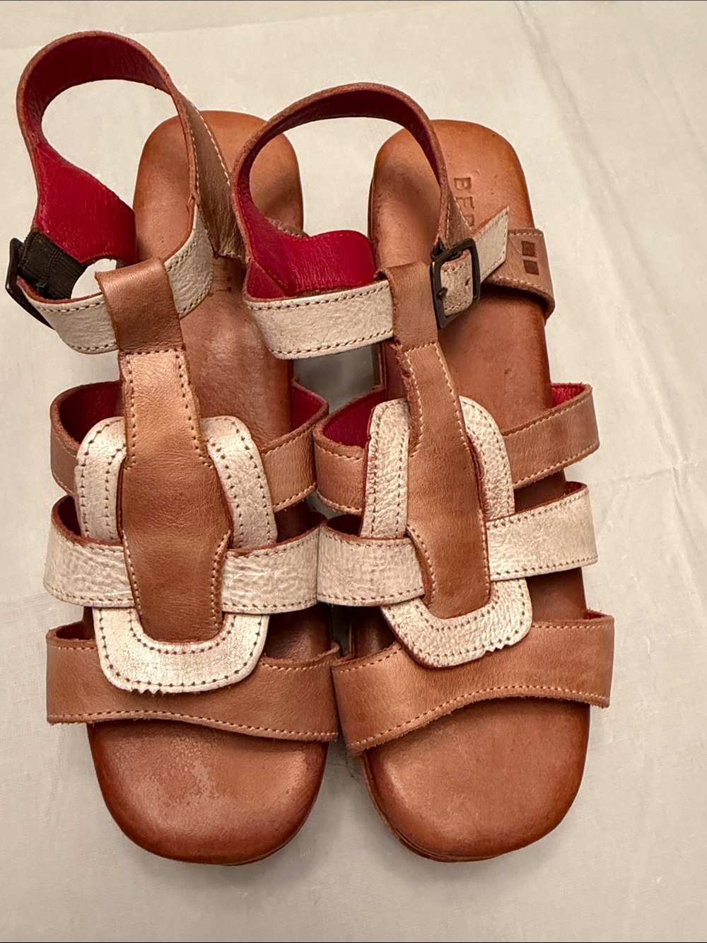 Bed Stu Tan & Cream Leather Strappy Slingback Sandals